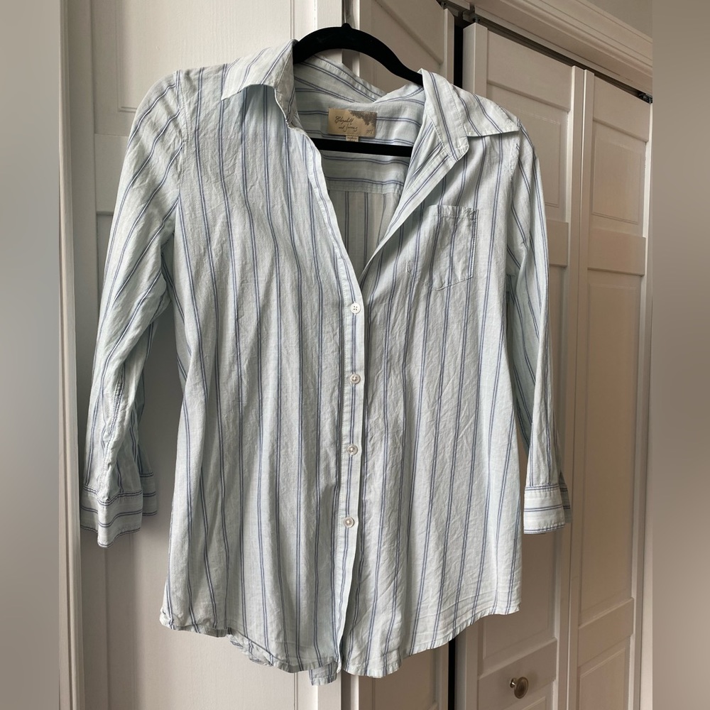 Light blue button down top
